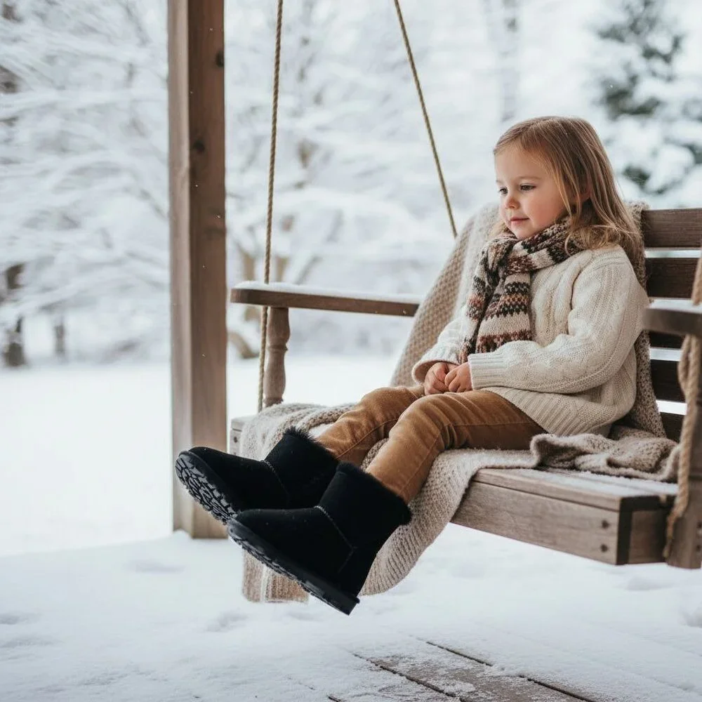 Kirkland 2 Kids Boots Suede Fur Boots Winter Snow Shearling Genuine Sheepskin
